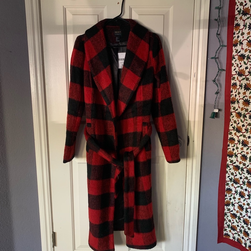 Red & Black Buffalo Plaid Trench Coat (Long)